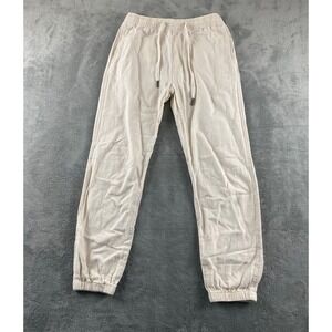 Alcott Women Cream Linen Blend Jogger Pants Elastic Waist Drawstring Size Small